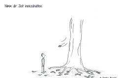 Comicfigur, die an einem Baum steht und den fallenden Blättern zuguckt - Copyright: Annika Baacke