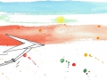 Comicfigur fliegt mit Drachen vor buntem Horizont - Copyright: Annika Baacke