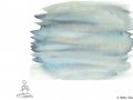 Comicfigur in Meditation, darüber blaue Aquarellfarbe - Copyright: Annika Baacke
