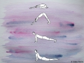 Comicfigur vor Aquarellhintergrund in vier verschiedenen Yoga Asanas - Copyright: Annika Baacke