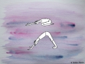 Comicfigur vor Aquarellhintergrund in zwei verschiedenen Yoga Asanas - Copyright: Annika Baacke