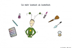 Comicfigur verkleidet als Marsmensch, drum herum Schminke und Makeup - Copyright: Annika Baacke