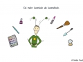 Comicfigur verkleidet als Marsmensch, drum herum Schminke und Makeup - Copyright: Annika Baacke
