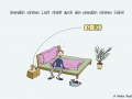 Comicfigur, die gähnend auf der Bettkante sitzt, der Wecker zeigt 6:30 Uhr - Copyright: Annika Baacke