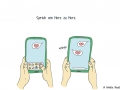 Zeichnung von zwei Händen, die ein Smartphone halten und ein Herz verschicken bzw. erhalten - Copyright: Annika Baacke