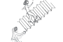 Comicfigur fängt die Liebste auf, die eine Treppe herunter fällt - Copyright: Annika Baacke