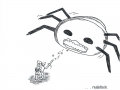 Comicfigur rettet die Liebste vor einer riesigen Monsterspinne - Copyright: Annika Baacke