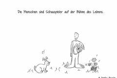 Comicfigur im Hasenkostüm und ein Hase, der verständnislos guckt - Copyright: Annika Baacke