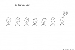 Comicfigur, die sich nach allen Seiten umguckt, um zu sehen ob sie allein ist - Copyright: Annika Baacke