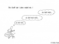 Comicfigur mit einer Blume in der Hand, reißt die einzelnen Blütenblätter ab und denkt "sie liebt mich", "sie liebst mich nicht", "sie liebt mich" - Copyright: Annika Baacke