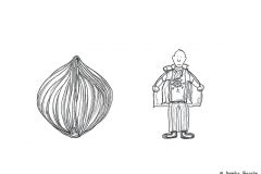 Zeichnung von einer Zwiebel und einer Comicfigur im "Zwiebellook" - Copyright: Annika Baacke