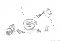 Zeichnung von Zutaten und Rührschüssel für ein Keksrezept - Copyright: Annika Baacke