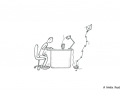 Comicfigur am Schreibtisch ausgestattet mit Wärmflasche - Copyright: Annika Baacke