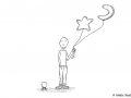 Comicfigur mit warmen Socken und einem Mond und Stern Luftballon in der Hand - Copyright: Annika Baacke
