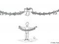 Comicfigur unter einer Weihnachtsgirlande mit Adventskalender in den Händen - Copyright: Annika Baacke