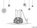 Comicfigur, die die vierte Kerze des Adventskranzes anzündet - Copyright: Annika Baacke