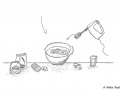 Zeichnung von Zutaten und Rührschüssel für ein Keksrezept - Copyright: Annika Baacke