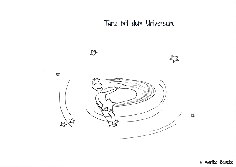 Comicfigur, die mit einer Sternschnuppe tanzt - Copyright: Annika Baacke